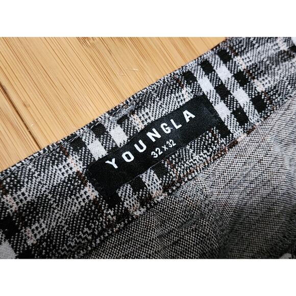 Young LA Plaid Pants Mens Sz 32 X 32 Gray Adjustable Waist Dapper Dress Stretch - Picture 2 of 8